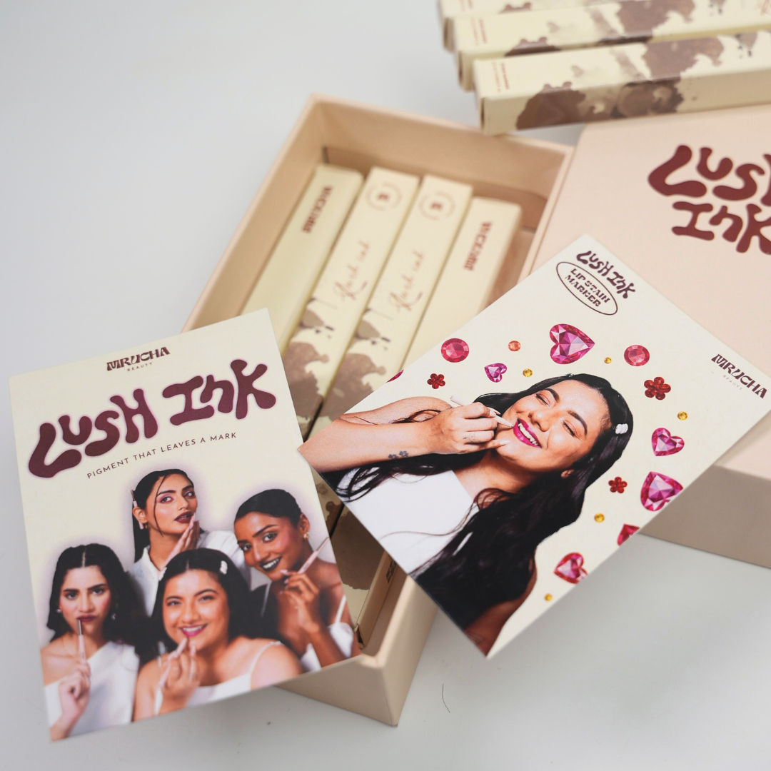 Lush Ink product packaging with images of women on a white background